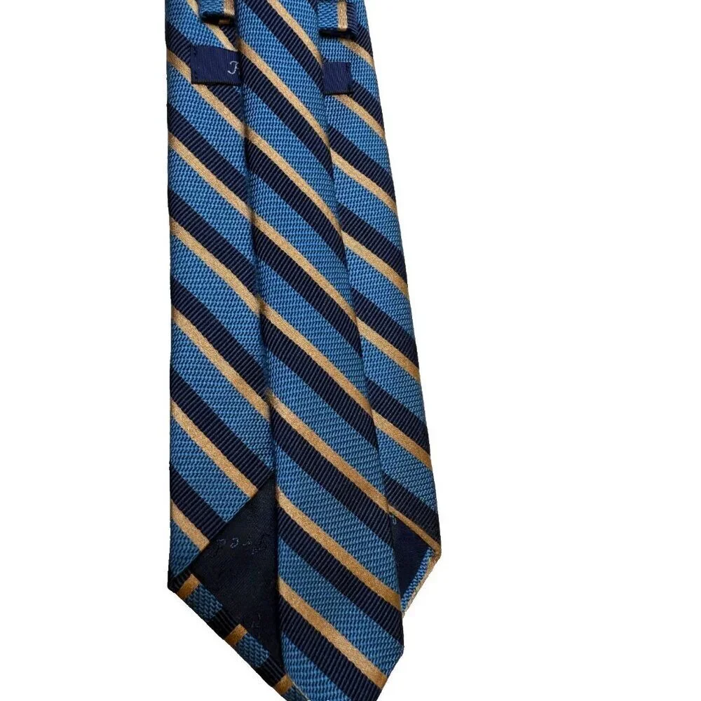 Paul Frederick Blue & Gold Striped Italian Silk Men's Classic Tie EUC